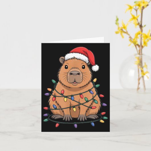 Funny Christmas Capybara Cute Cartoon Desing  カード (黄色い花)