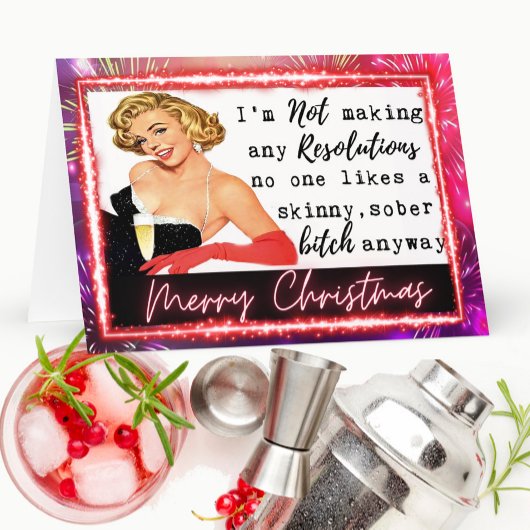 Funny Christmas Card Best Friend "NYE Resolutions" サンキューカード