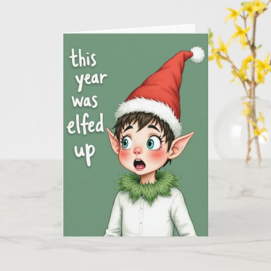 Funny Christmas Card: This Year Was Elfed Up カード (黄色い花)