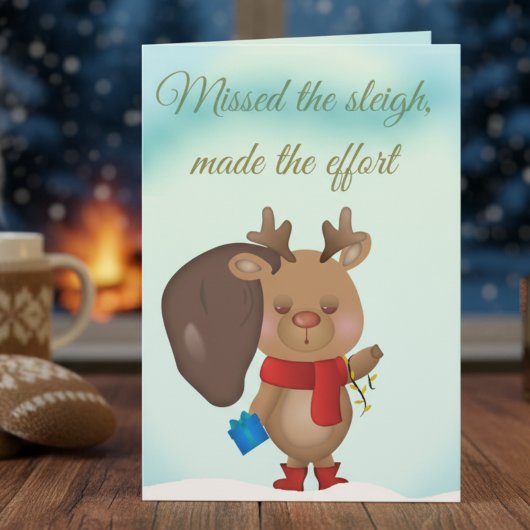 Funny Christmas Card With A Sleepy Reindeer シーズンカード