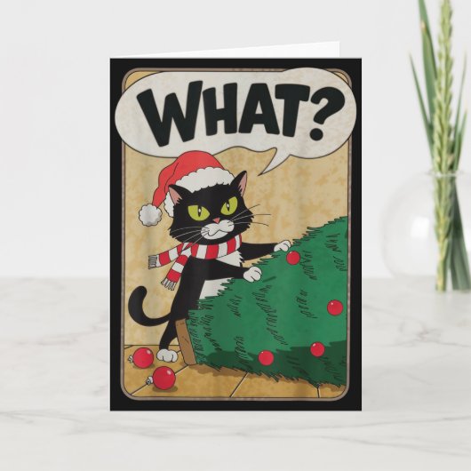 Funny Christmas Cat Christmas Tree Meowy Christmas カード (正面)