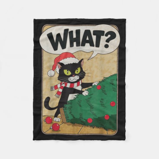 Funny Christmas Cat Christmas Tree Meowy Christmas フリースブランケット (正面)