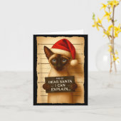Funny Christmas Cat- Cute Siamese Santa Hat Tee  カード (黄色い花)