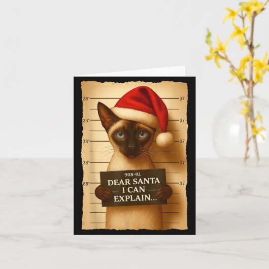 Funny Christmas Cat- Cute Siamese Santa Hat Tee  カード (黄色い花)