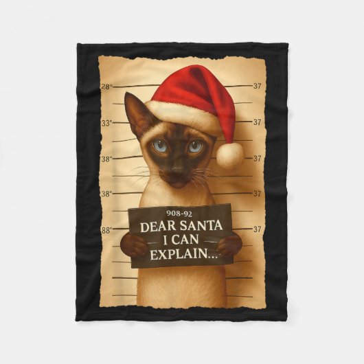 Funny Christmas Cat- Cute Siamese Santa Hat Tee  フリースブランケット (正面)