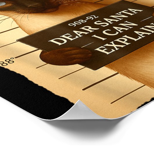 Funny Christmas Cat- Cute Siamese Santa Hat Tee  ポスター (角)