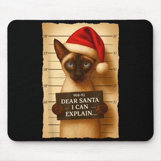 Funny Christmas Cat- Cute Siamese Santa Hat Tee  マウスパッド (正面)