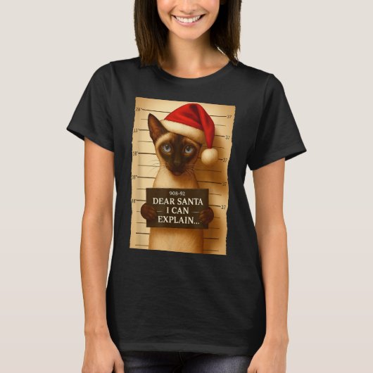 Funny Christmas Cat- Cute Siamese Santa Hat Tee  Tシャツ (正面)
