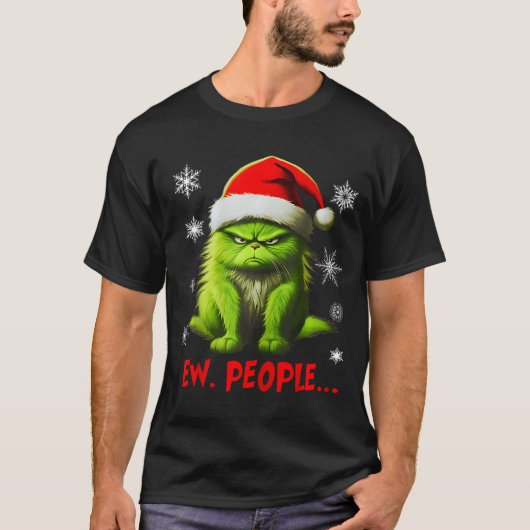 Funny Christmas Cat Ew People Meowy Cat Lovers Men Tシャツ (正面)
