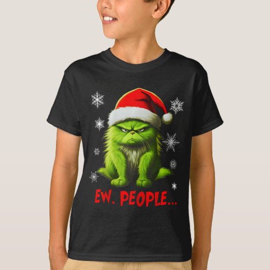Funny Christmas Cat Ew People Meowy Cat Lovers Men Tシャツ (正面)