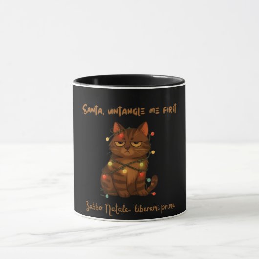 Funny Christmas Cat Mug – Santa Untangle Me First マグカップ (中央)