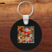 Funny Christmas Cat Selfie With Bigfoot Alien &amp キーホルダー (正面)