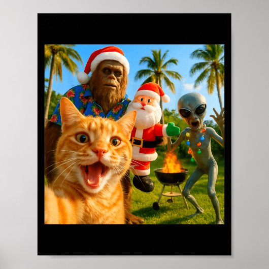 Funny Christmas Cat Selfie With Bigfoot &amp; Alie ポスター (正面)