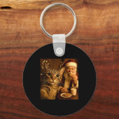 Funny Christmas Cat Selfie With Santa Claus Meme M キーホルダー (正面)