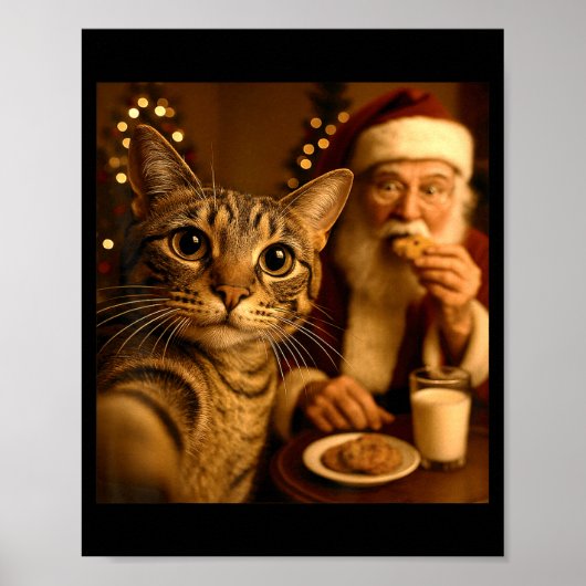 Funny Christmas Cat Selfie With Santa Claus Meme M ポスター (正面)