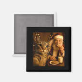 Funny Christmas Cat Selfie With Santa Claus Meme M マグネット (正面/裏面)