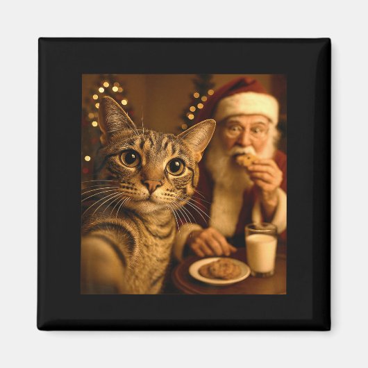 Funny Christmas Cat Selfie With Santa Claus Meme M マグネット (正面)