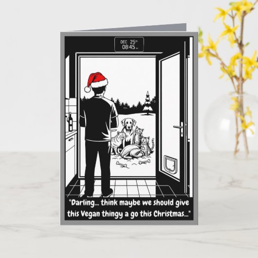 Funny Christmas cats and dogs card カード (黄色い花)