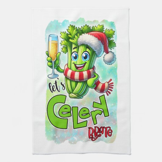 Funny Christmas celery word art  キッチンタオル (縦)