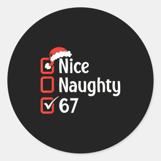 Funny Christmas Checked List Nice Naughty 6 7 Meme ラウンドシール (正面)