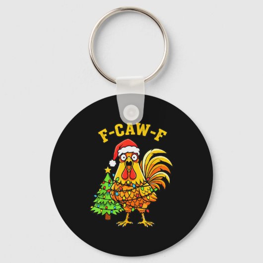 Funny Christmas Chicken Lights Santa Hat F-caw-f キーホルダー (正面)