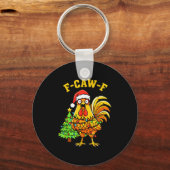 Funny Christmas Chicken Lights Santa Hat F-caw-f キーホルダー (正面)