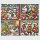 Funny Christmas Chickens Wrapping Paper with Text ラッピングペーパー (フラット)
