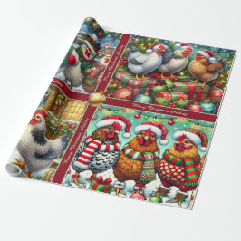 Funny Christmas Chickens Wrapping Paper with Text ラッピングペーパー