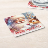 Funny Christmas Coasters with Santa and Rudolph スクエアペーパーコースター (アングル)