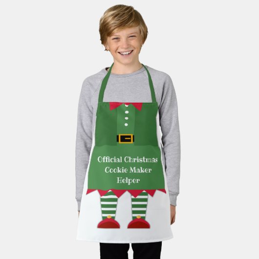 Funny Christmas Cookie Maker Helper Elf Green Red  エプロン (着用した状態)