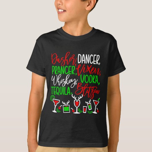 Funny Christmas Dasher Dancer Prancer Vixen Whiske Tシャツ (正面)