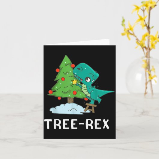 Funny Christmas Dinosaurs Christmas Tree Rex Cute  カード (黄色い花)