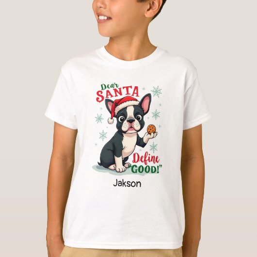 Funny Christmas Dog Boston Terrier Custom Name Tシャツ (正面)