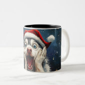 Funny Christmas dog Mugs | Merry Christmas Mug ツートーンマグカップ (正面右)