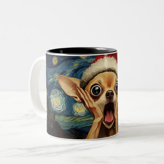 Funny Christmas dog Mugs | Merry Christmas Mug ツートーンマグカップ (正面左)