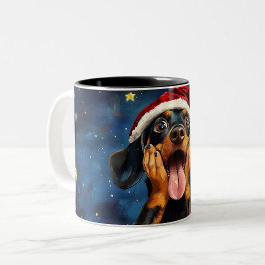 Funny Christmas dog Mugs | Merry Christmas Mug ツートーンマグカップ (正面左)
