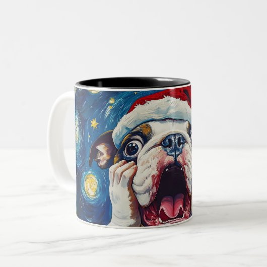 Funny Christmas dog Mugs | Merry Christmas Mug ツートーンマグカップ (正面左)