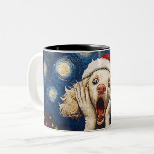Funny Christmas dog Mugs | Merry Christmas Mug ツートーンマグカップ (正面左)