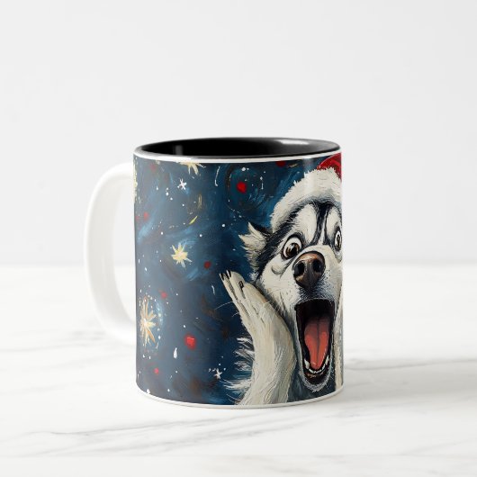 Funny Christmas dog Mugs | Merry Christmas Mug ツートーンマグカップ (正面左)