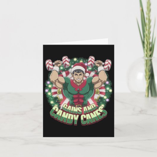 Funny Christmas Elf Gym Workout Gains And Candy Ca カード (正面)