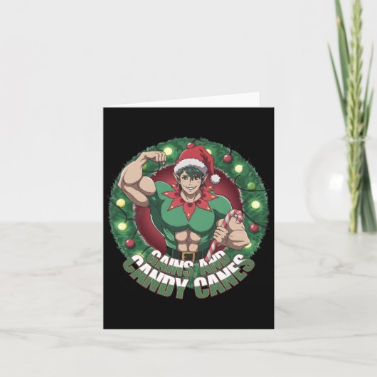 Funny Christmas Elf Gym Workout Gains And Candy Ca カード (正面)