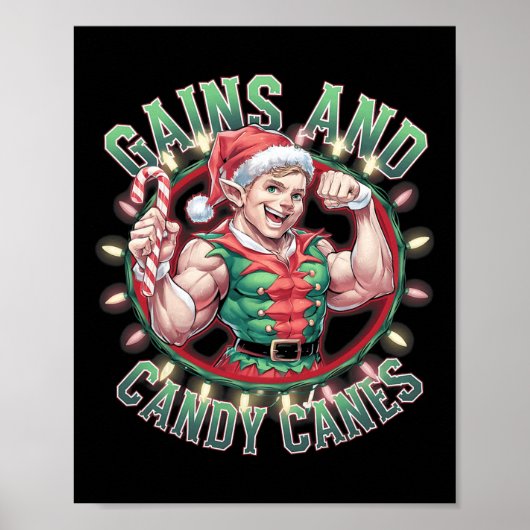 Funny Christmas Elf Gym Workout Gains And Candy Ca ポスター (正面)