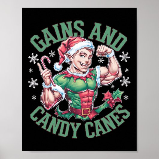 Funny Christmas Elf Gym Workout Gains And Candy Ca ポスター (正面)