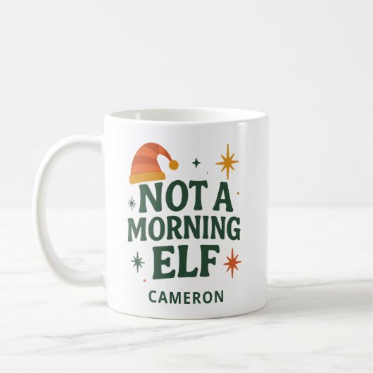 Funny Christmas Elf Morning Lazy Personalized コーヒーマグカップ (左)