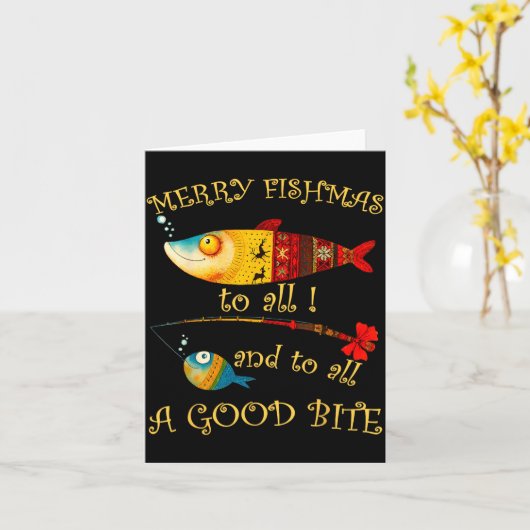 Funny Christmas Fisherman's Merry Fishmas To All F カード (黄色い花)
