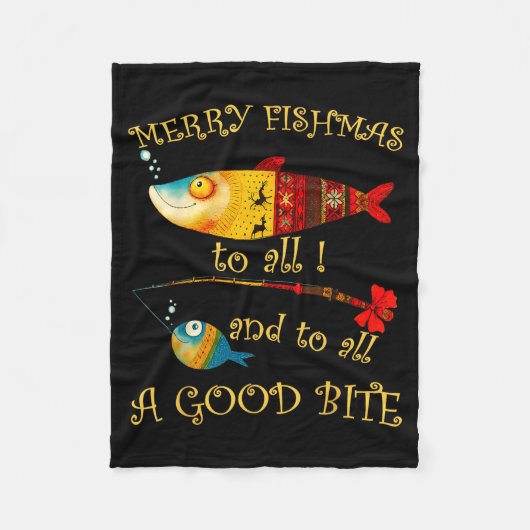 Funny Christmas Fisherman's Merry Fishmas To All F フリースブランケット (正面)