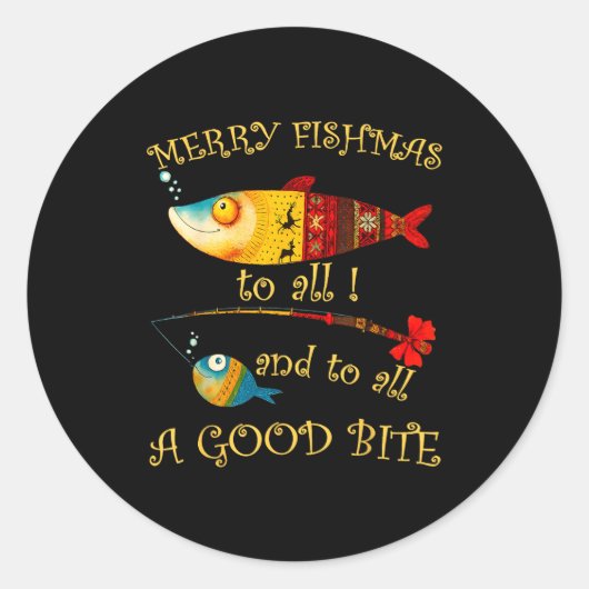 Funny Christmas Fisherman's Merry Fishmas To All F ラウンドシール (正面)