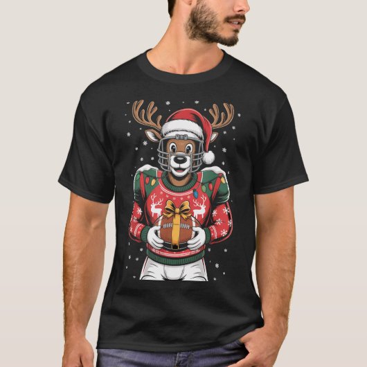 Funny Christmas Football Reindeer  Tシャツ (正面)