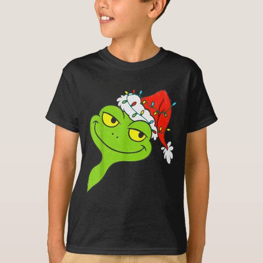 Funny Christmas Frog Wearing Santa Hat And Lights Tシャツ (正面)