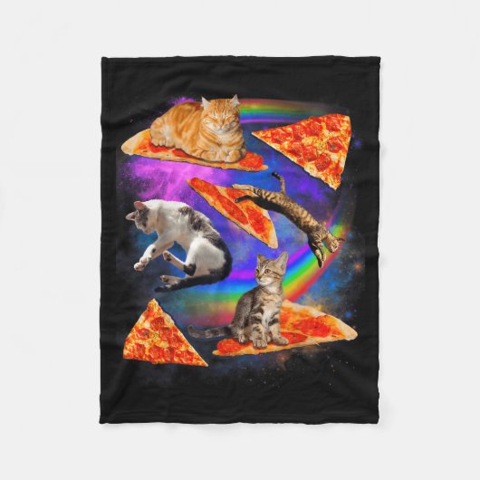 Funny Christmas Galaxy Cat In Space Cat Riding Zza フリースブランケット (正面)